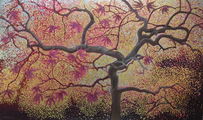 maple tree oil metal leaf on canvas